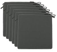 Brandsseller Lot de 6 Coussins de Chaise 40x40x4 cm - Galette de Chaise Hydrofuge et Anti-salissure avec Liens et Passepoil - pour l’intérieur et l’extérieur - Cuisine, Terrasse, Jardin - Anthracite