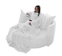 Brandsseller Plaid à Manches Couverture Douillette TV avec Chancelière et 2 Grandes Poches Blanc 150 cm x 180 cm