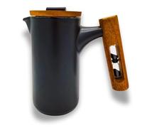 brandXzilla KR Polaris Cafetière à piston en céramique (600 ml) avec sablier - Presse à café manuelle en céramique avec bois de noyer et presse en acier inoxydable - Pour jusqu'à 4 tasses - Noir