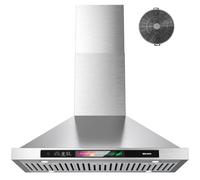 BRANO Hotte murale de 76,2 cm 900 CFM avec commande vocale/geste/tactile, hotte de cuisine en acier inoxydable avec ventilateur d'échappement à 4 vitesses, lumières LED réglables, mode mémoire