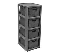 BranQ - Home essential Étagère en Plastique polypropylène 100% recyclé, écologique, Aspect rotin, Anthracite, 29,5 x 24 x 64,2 cm, 4 paniers