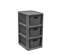 BranQ - Home essential Étagère en Plastique polypropylène 100% recyclé, écologique, Aspect rotin, Anthracite, 29,5 x 24 x 48,7 cm, 3 paniers