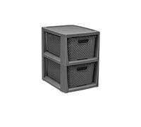 BranQ - Home essential Étagère en Plastique polypropylène 100% recyclé, écologique, Design rotin, Anthracite, 29,5 x 24 x 32,8 cm, 2 paniers.