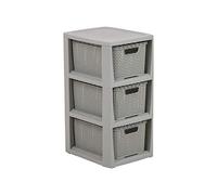 BranQ - Home essential Étagère en Plastique polypropylène, Aspect rotin, sans BPA, Gris Clair, 29,5 x 24 x 48,7 cm, 3 paniers