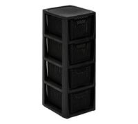 BranQ - Home essential Étagère en Plastique polypropylène, Aspect rotin, sans BPA, Noir, 29,5 x 24 x 64,2 cm, 4 paniers 5901098052009