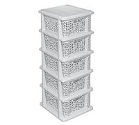 BranQ - Home essential Étagère Universelle multifonctionnelle, en Plastique, Aspect Bambou, sans BPA, 5 paniers, crème