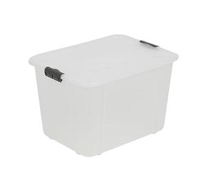 BranQ Home essential, Grande boîte de rangement robuste de 30 litres avec couvercle verrouillable à clipser, boîte de rangement empilable en plastique sans BPA, idéale pour le garage et le rangement à