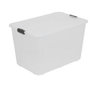 BranQ Home essential, Grande boîte de rangement robuste de 60 litres avec couvercle verrouillable à clipser, boîte de rangement empilable en plastique sans BPA, idéale pour le garage et le rangement à