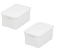 BranQ Home essential Lot de 2 corbeilles avec couvercle aspect rotin - Taille S 7 l - Plastique PP sans BPA - Blanc - 28,5 x 19,5 x 12,9 cm
