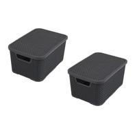 BranQ Home essential Lot de 2 corbeilles avec Couvercle Design rotin Taille M 10 l Plastique PP Anthracite 10 l