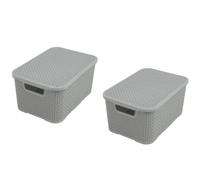 BranQ Home essential Lot de 2 paniers de rangement avec couvercle en rotin - Taille M - 10 l - Plastique PP sans BPA - Gris clair - 28,8 x 19,7 x 16,2 cm