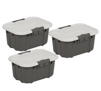 BranQ Home essential Lot de 3 boîtes de rangement universelles avec couvercle Velur - En plastique PP sans BPA - Gris foncé - 3,6 l