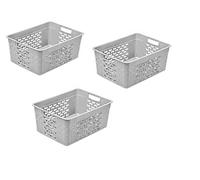BranQ Home essential Lot de 3 corbeilles de rangement universelles multifonctionnelles, design coton, en plastique, sans BPA, taille M - 6 l, gris clair