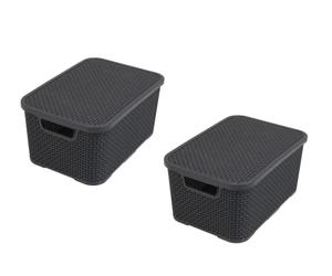 BranQ - Home essential panier avec couvercle en rotin, lot de 2, taille L 19l, plastique PP, anthracite, 19 l