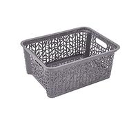 BranQ Home essential Panier de rangement universel, multifonctionnel, en plastique, design bambou, sans BPA, taille M, 5,4 l, 1 pièce, gris clair
