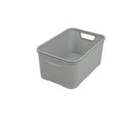 BranQ Home essential Panier universel multifonction aspect rotin, taille L 19 l, plastique PP sans BPA, gris clair, 38 x 27,8 x 18,5 cm