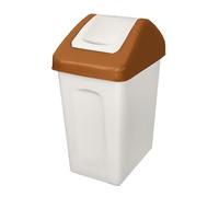 BranQ - Home essential Poubelle 10 l avec couvercle basculant - Couleur : blanc cassé avec des accents marron - Universel, sans BPA - Plastique PP - Blanc/marron - 18,6 x 26,6 x 37,5 cm (L x l x H)