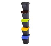 BranQ Home essential - un ensemble de 5 poubelles PELIKAN pour le tri sélectif : plastique, verre, papier, déchets mélangés, déchets organiques, universel, anthracite 29,5 x 39 x 36 cm (L x l x H)