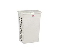 BranQ Panier à linge rectangulaire en coton avec couvercle - 55 l - Blanc antique