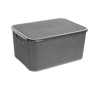 BranQ - Home essential panier avec couvercle en rotin, lot de 2, taille L 19l, plastique PP, anthracite, 19 l