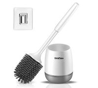 Braoses Brosse de Toilette Murale et sur Pied en Silicone - Ensemble avec Long Manche et Support à Séchage Rapide pour Salle de Bain (Blanc et Gris)