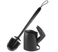 Braoses Brosse WC avec Support en Silicone à Fermeture Automatique - Long Manche pour Salle de Bain ou Invité Debout (Noir)