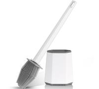 Braoses Brosse WC avec support, support de tabouret en silicone à séchage rapide avec support mural pour salle de bain, toilettes d'invités, blanc