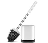 Braoses Brosse WC plate avec support, support en acier inoxydable et silicone avec support mural pour salle de bain et WC d'invités (blanc)