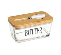 Braozaiw Beurrier en verre avec couvercle, comprend un couvercle en bois de bambou, un joint en silicone, un couteau à beurre, boîte parfaite pour le beurre, les fruits, le fromage, garde au frais