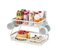 Braozaiw Corbeille à fruits à 2 couches adaptée au plan de travail de cuisine, étagère à fruits et légumes avec porte-couverts et crochet pour gobelet (Blanc)