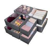 Braozaiw Organisateurs de tiroirs, ensemble de séparateurs de rangement pliables en tissu pour vêtements, sous-vêtements, chaussettes (gris foncé, 12 pièces/mixte)
