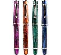 BRART Lot de 4 stylos à plume en résine colorée dorée avec pointe F de 0,5 mm pour écrire, bureau, école, papeterie, cadeau