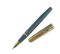 BRART Stylo plume doré à double pierre bleue avec piston sous vide - Fournitures de bureau - Bleu clair - Capuchon quadrillé