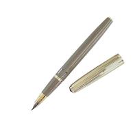 BRART Stylo plume doré à double pierre bleue avec piston sous vide - Fournitures scolaires et de bureau (gris crème, capuchon diagonal)
