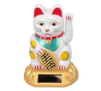 Bras agitant de Chat Porte-Bonheur, décoration de Chat Porte-Bonheur Chinois, Bras agitant, lumière Solaire, Statue à Induction, Figurine pour Ornements de Maison et de Voiture (Blanche)