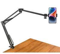 Bras articulé pour montage vidéo aérien, support de téléphone portable, support de webcam, bras de bureau paresseux avec télécommande, ciseaux de suspension de bureau pour photographie plate, enregistrement vidéo en direct (noir)