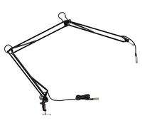 Bras articulé Pronomic noir pour micro, 1,50 m, connexion 5/8", pince de table stable, câble XLR 4,70 m, construction robuste.