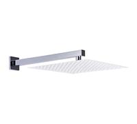 Bras de douche carré en acier inoxydable 201 argenté - 30 cm - Support mural pour pommeau de douche avec raccord G 1/2 - Pour douche, salle de bain, sanitaire, rallonge, bride et rosace