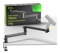Bras de micro profil bas (conçu pour micros lourds) - Capacité 3 kg - Structure de verrouillage stable - Support de bureau métallique pour Shure SM7B, MV7+, Blue Yeti, Rode PodMic