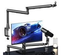 Bras de microphone double avec support de serrage de bureau, capacité de charge de 2 kg, gestion des câbles, bras articulé réglable, noir
