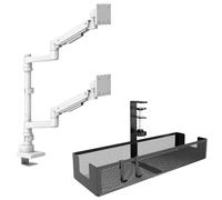 Bras Double Écrans Premium pour Moniteurs jusqu'à 57" + Rangement Câbles sous Bureau - Solution Propre et Ergonomique pour Setup Gaming/Bure