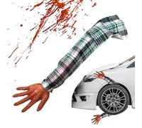 Bras Halloween - Main Sectionnée Cassée et Sanglante de 56 cm avec Manche en Tissu à Carreaux,Accessoire Réaliste Réutilisable pour Décor de Maison Hantée