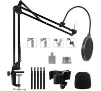 Bras Micro Pied et Support pour Blue Yeti,Yeti Nano,HyperX QuadCast,Elgato Wave,Fifine K658 et Autres Micro,Support de Bureau Réglable avec Vis 3/8"" 5/8"" 1/4"",Filtre Anti-pop,Pince Micro