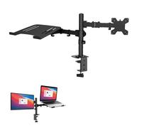 Bras Support Moniteur Et Ordinateur Portable,2-En-1 Ergonomique,Rotation 360°,Plateau Ventilé,Pour Écran 13-27"" Pc Portable 11-17""