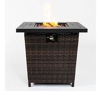 Brasero au propane de 71,1 cm, table de feu de 50 000 BTU avec osier marron, rochers Laval, pieds inclinés.