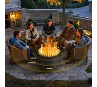 Brasero avec grille de barbecue, Ø 66 cm avec protection anti-étincelles, grand tonneau à feu pour le jardin avec tisonnier, solide et stable, brasero à bois et charbon avec pour chauffage d'extérieur