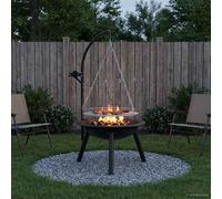 vidaXL Brasero avec Grille de Cuisson réglable ⌀55,5 x 107,5 cm Acier, Foyer Rond Moderne, Grill réfractaire, Barbecue extérieur, Grill Charbon avec Grille de Cuisson