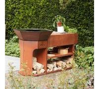 Barbecook Barbecue à Bois Nestor Island brasero Barbecue Exterieur avec plancha en Acier corten, 190x55x100cm