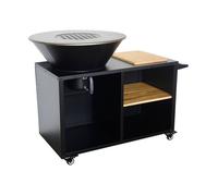 sweeek - Brasero Barbecue Ø80cm - Stromboli - Coloris Noir avec Grille de Cuisson et Espace de Rangement. L 138 x P 82 x H 114 cm