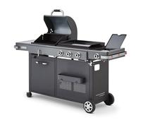 BRASERO - Barbecue Bi-Energy Brasero Gun Metal XL - Barbecue Charbon et Plancha 60 x 42 cm à gaz avec brûleur latéral -12,95 KW